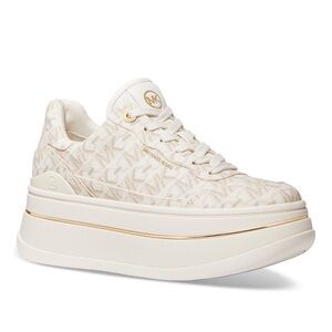 New Michael Kors Women's Hayes Empire Logo Lace-Up Vanilla Platform Sneakers